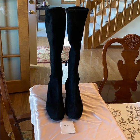 Prada Black Suede tall boots Black EU 40.5 US 10.5 - Picture 6 of 11